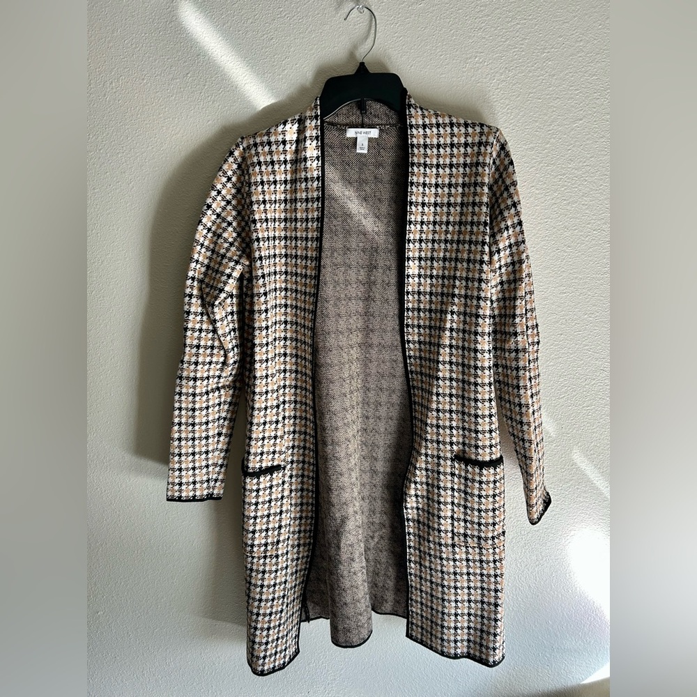 Nine West Clean Collar Houndstooth Coatigan